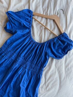 H&M Royal Blue Elastic Waist Maxi Dress with Puff Sleeves. milkmaid dress